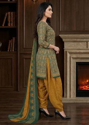 Green printed cotton blend stitched ethnic motifs print salwar kurta dupatta for women 2