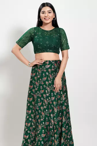 Women's net padded back open elbow sleeves saree blouse