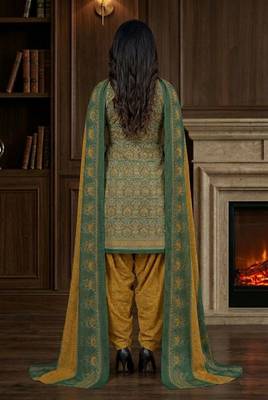 Green printed cotton blend stitched ethnic motifs print salwar kurta dupatta for women 3