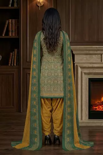 Green printed cotton blend stitched ethnic motifs print salwar kurta dupatta for women