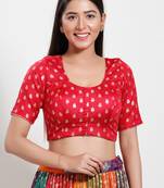 Women's brocade padded front open elbow sleeves saree blouse