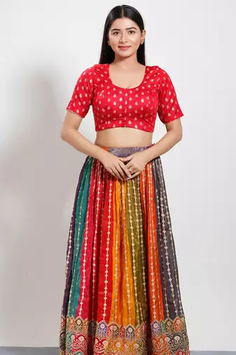 Women's brocade padded front open elbow sleeves saree blouse