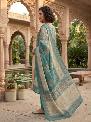 Teal printed cotton blend stitched floral print salwar kurta dupatta for women 2