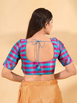 Women's silk padded front open elbow sleeves saree blouse 2