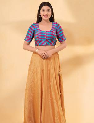 Women's silk padded front open elbow sleeves saree blouse 4