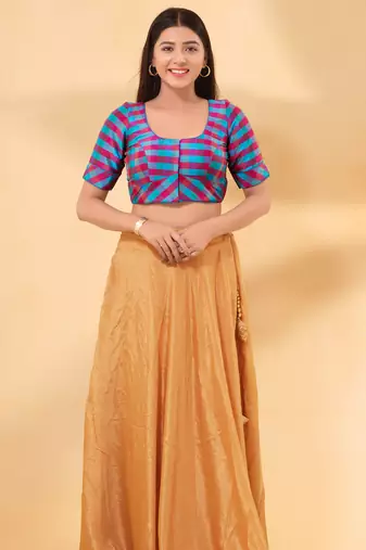 Women's silk padded front open elbow sleeves saree blouse