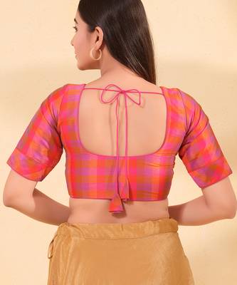 Women's silk padded front open elbow sleeves saree blouse 2