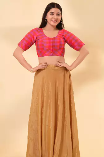 Women's silk padded front open elbow sleeves saree blouse