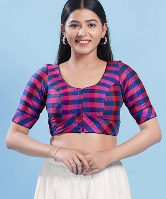 Women's silk padded front open elbow sleeves saree blouse 1