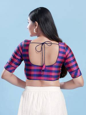Women's silk padded front open elbow sleeves saree blouse 2