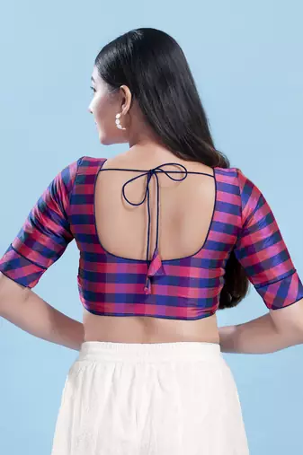 Women's silk padded front open elbow sleeves saree blouse