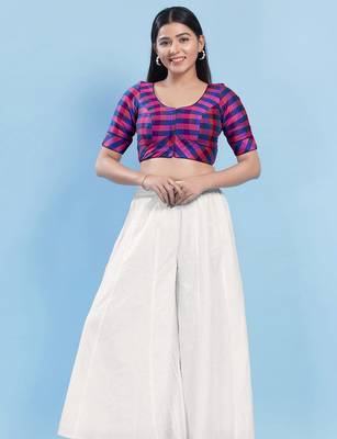 Women's silk padded front open elbow sleeves saree blouse 4