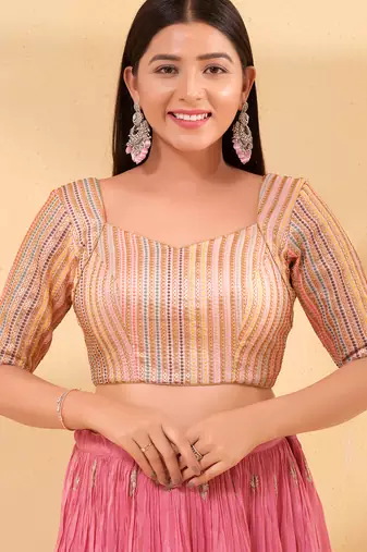 Women's mulbury silk padded back open elbow sleeves saree blouse