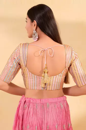 Women's mulbury silk padded back open elbow sleeves saree blouse