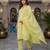 Yellow printed cotton blend stitched floral print salwar kurta dupatta for women