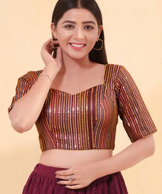 Women's mulbury silk padded back open elbow sleeves saree blouse 1
