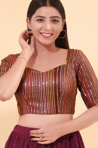 Women's mulbury silk padded back open elbow sleeves saree blouse
