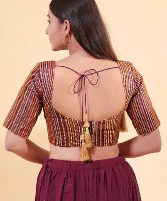Women's mulbury silk padded back open elbow sleeves saree blouse 2