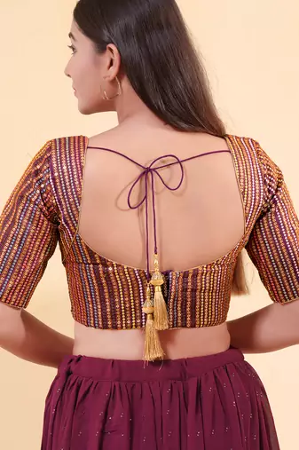 Women's mulbury silk padded back open elbow sleeves saree blouse