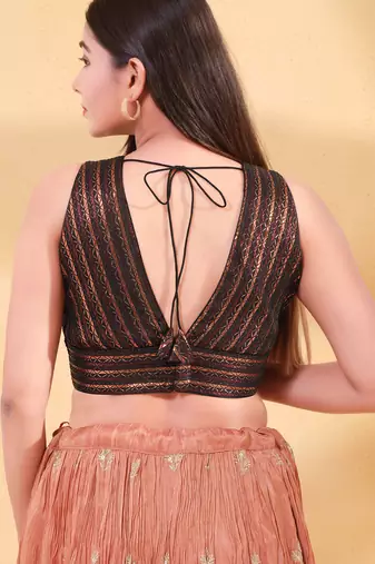 Women's tissue padded back open elbow sleeves saree blouse