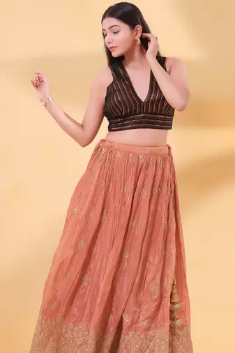 Women's tissue padded back open elbow sleeves saree blouse