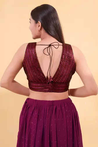Women's tissue padded back open elbow sleeves saree blouse