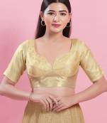 Women's brocade padded back open elbow sleeves saree blouse