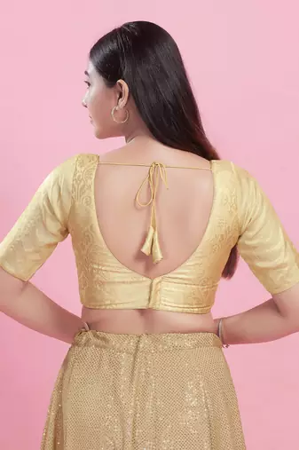 Women's brocade padded back open elbow sleeves saree blouse