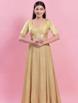 Women's brocade padded back open elbow sleeves saree blouse 4