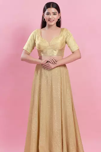 Women's brocade padded back open elbow sleeves saree blouse