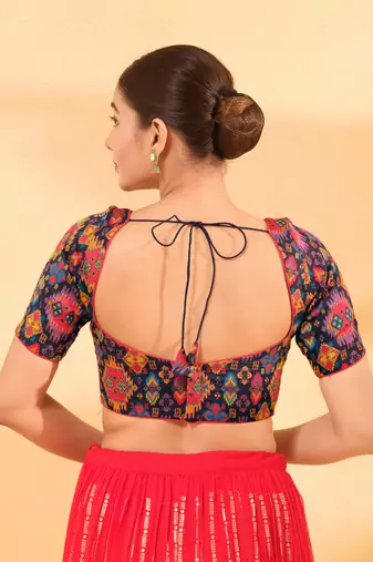 Women's brocade padded back open elbow sleeves saree blouse