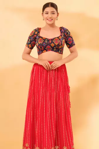 Women's brocade padded back open elbow sleeves saree blouse