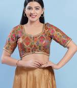 Women's brocade padded front open elbow sleeves saree blouse