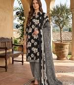 Black printed cotton blend stitched floral print salwar kurta dupatta for women