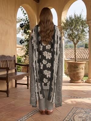 Black printed cotton blend stitched floral print salwar kurta dupatta for women 3