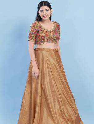 Women's brocade padded front open elbow sleeves saree blouse 4