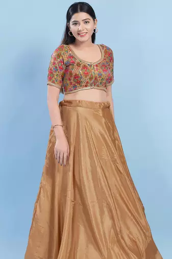 Women's brocade padded front open elbow sleeves saree blouse