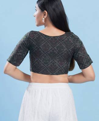 Women's cotton padded front open elbow sleeves saree blouse 2