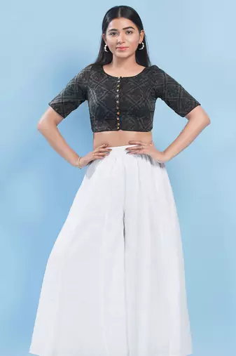 Women's cotton padded front open elbow sleeves saree blouse