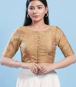 Women's cotton padded front open elbow sleeves saree blouse