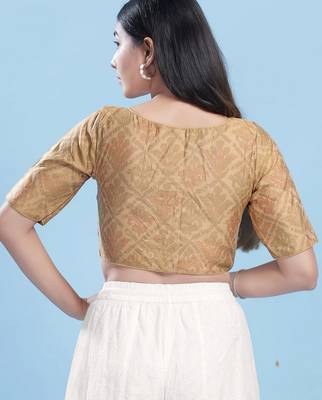 Women's cotton padded front open elbow sleeves saree blouse 2