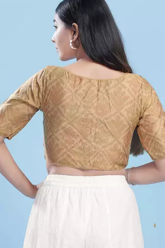 Women's cotton padded front open elbow sleeves saree blouse