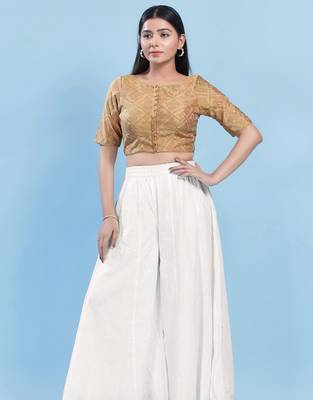 Women's cotton padded front open elbow sleeves saree blouse 4