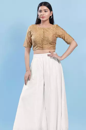 Women's cotton padded front open elbow sleeves saree blouse