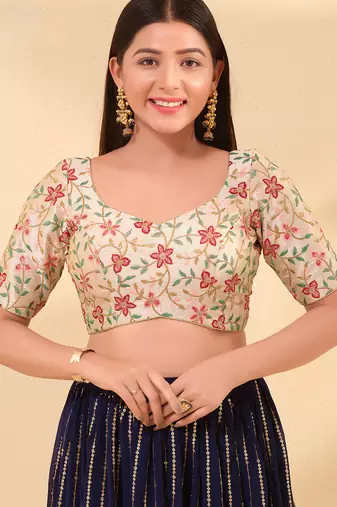 Women's mulbury silk padded back open elbow sleeves saree blouse