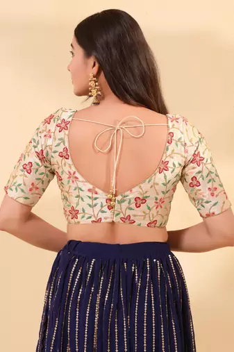 Women's mulbury silk padded back open elbow sleeves saree blouse