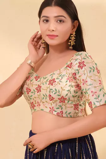 Women's mulbury silk padded back open elbow sleeves saree blouse