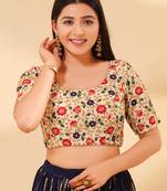 Women's dupion silk padded back open elbow sleeves saree blouse