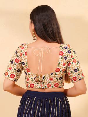 Women's dupion silk padded back open elbow sleeves saree blouse 2