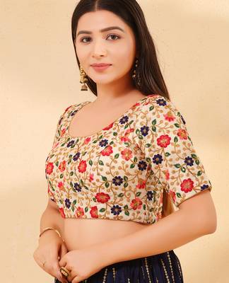 Women's dupion silk padded back open elbow sleeves saree blouse 3